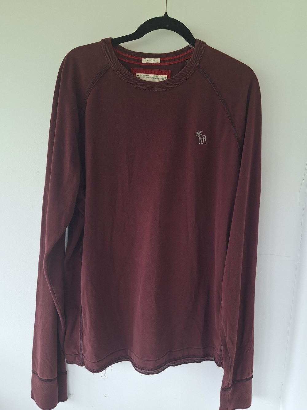 VTG Abercrombie & Fitch Muscle Fit Long Sleeve Burgundy Maroon Moose Logo